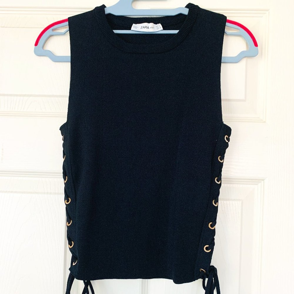 ZARA Black Sleeveless Knit Top  With Ties On Sides